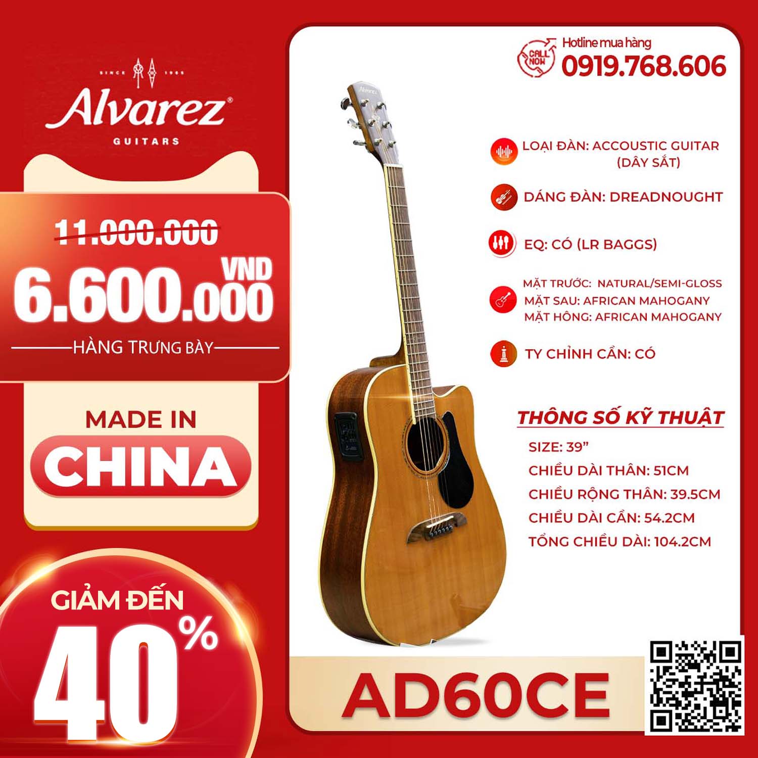 Đàn Guitar Acoustic Alvarez AD60CE