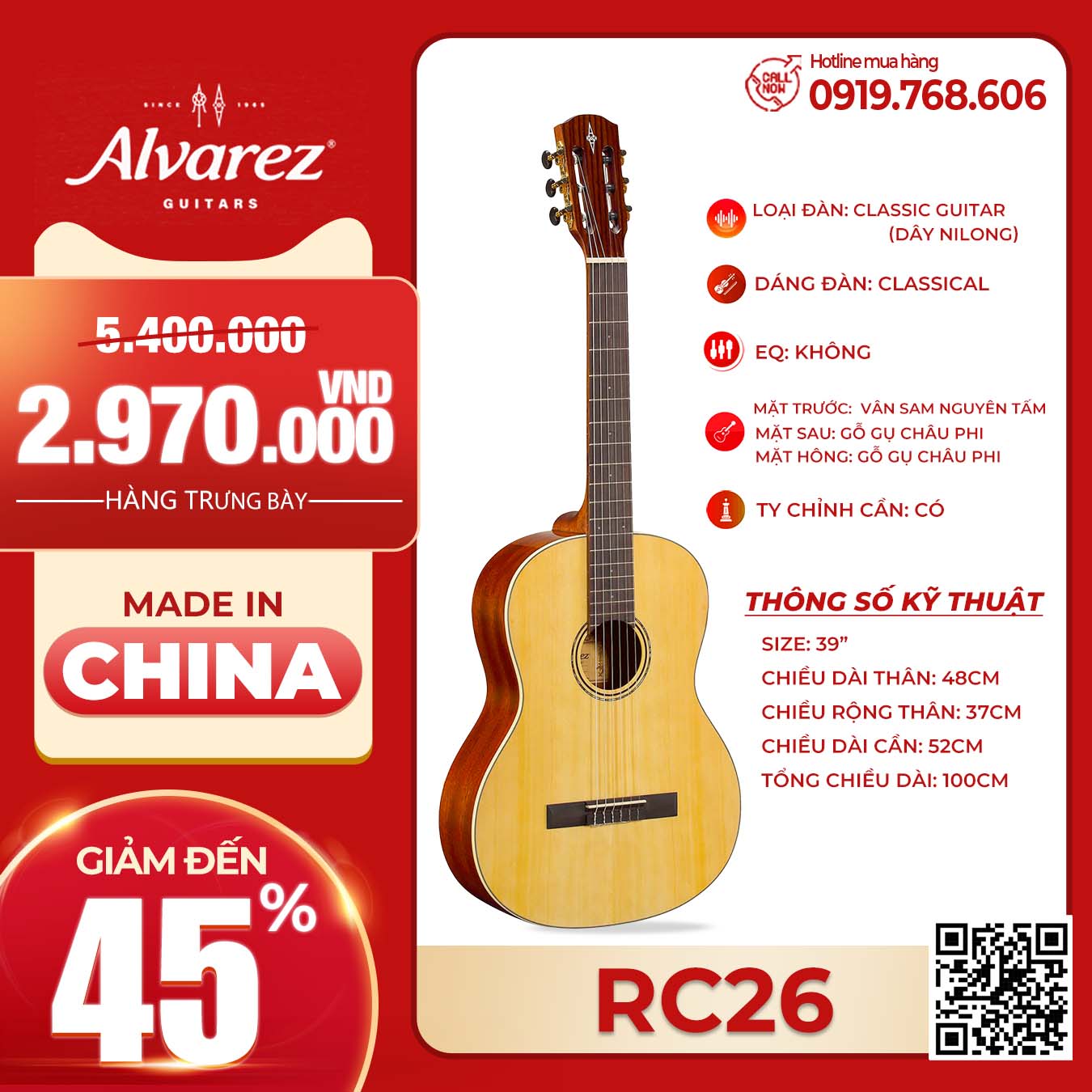 Đàn Guitar Classic ALVAREZ RC26